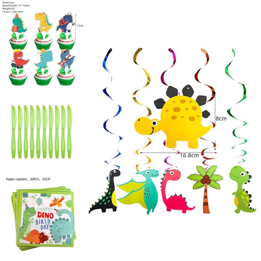 Colorful Cartoon Dinosaur Party Birthday Supplies Tableware Plates Cups Banner Set