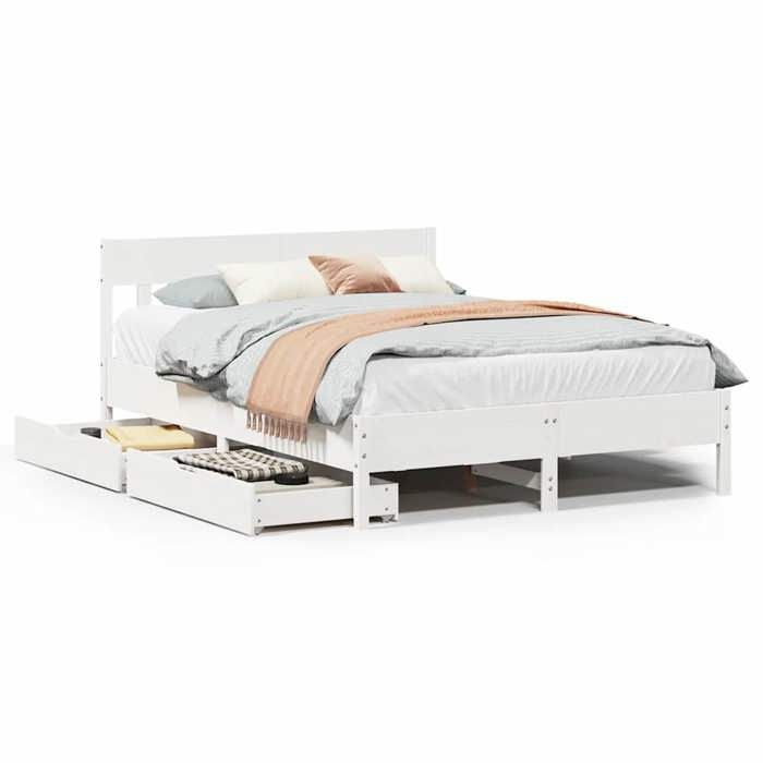 VidaXL Cadre de lit avec tête de lit blanc 150x200 cm bois pin massif, meuble de chambre à coucher, sommier, lit en bois, 3301864