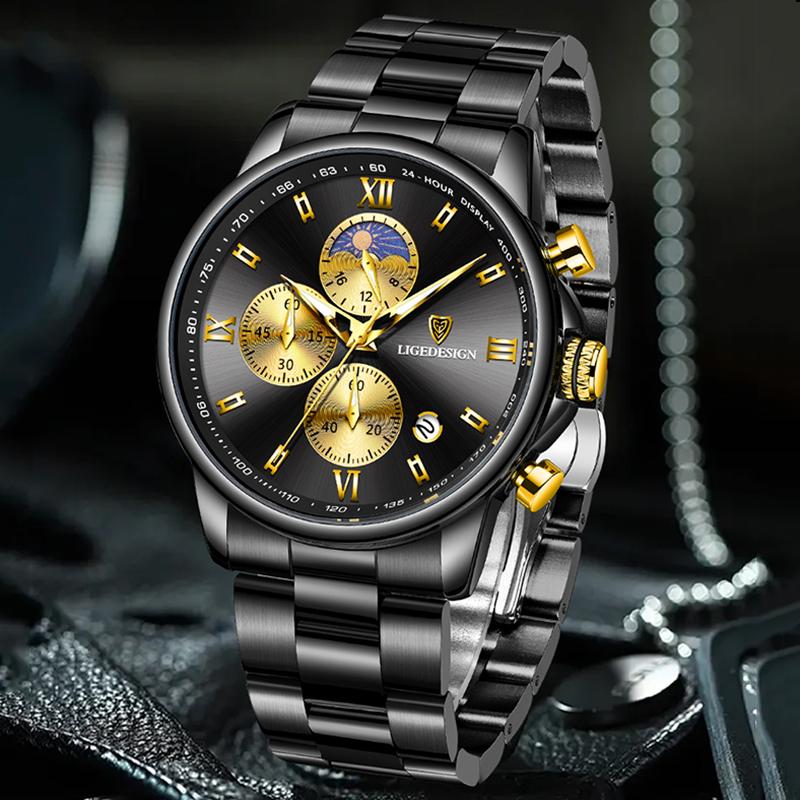 New Business Men Watch Fashion Sports Chronograph Military Watches For Men Stainless Steel Waterproof Quartz Wristwatch