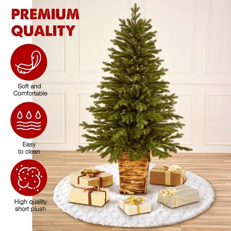 1pcs Polyester Faux Fur Cable Knit Christmas Tree Skirt Thick Xmas Decor with Knitted Hem for Holiday Tree Decoration