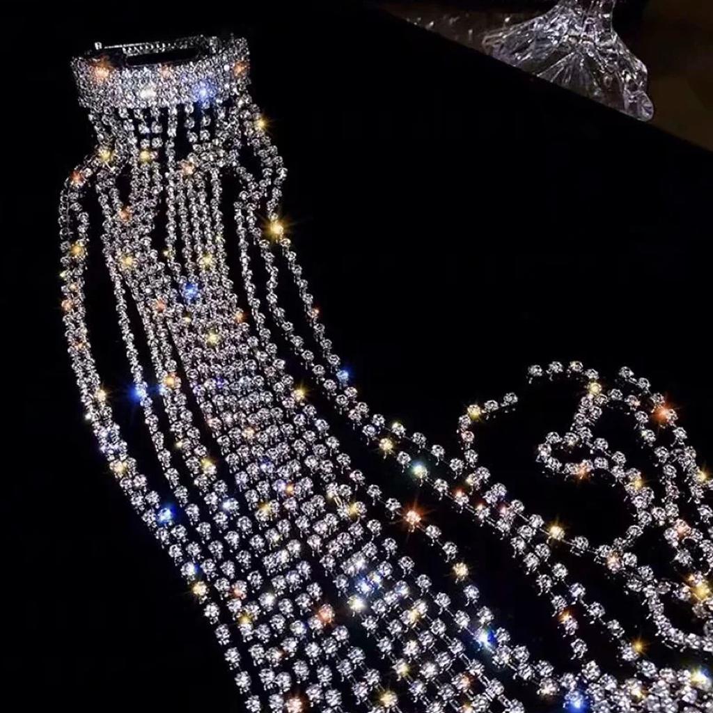 Strass Ponail Haarspange Quaste Strass Mode Haarnadel Haaraccessoires Kopfschmuck Haarspange Accessoires für Mädchen Frauen Silber 39cm