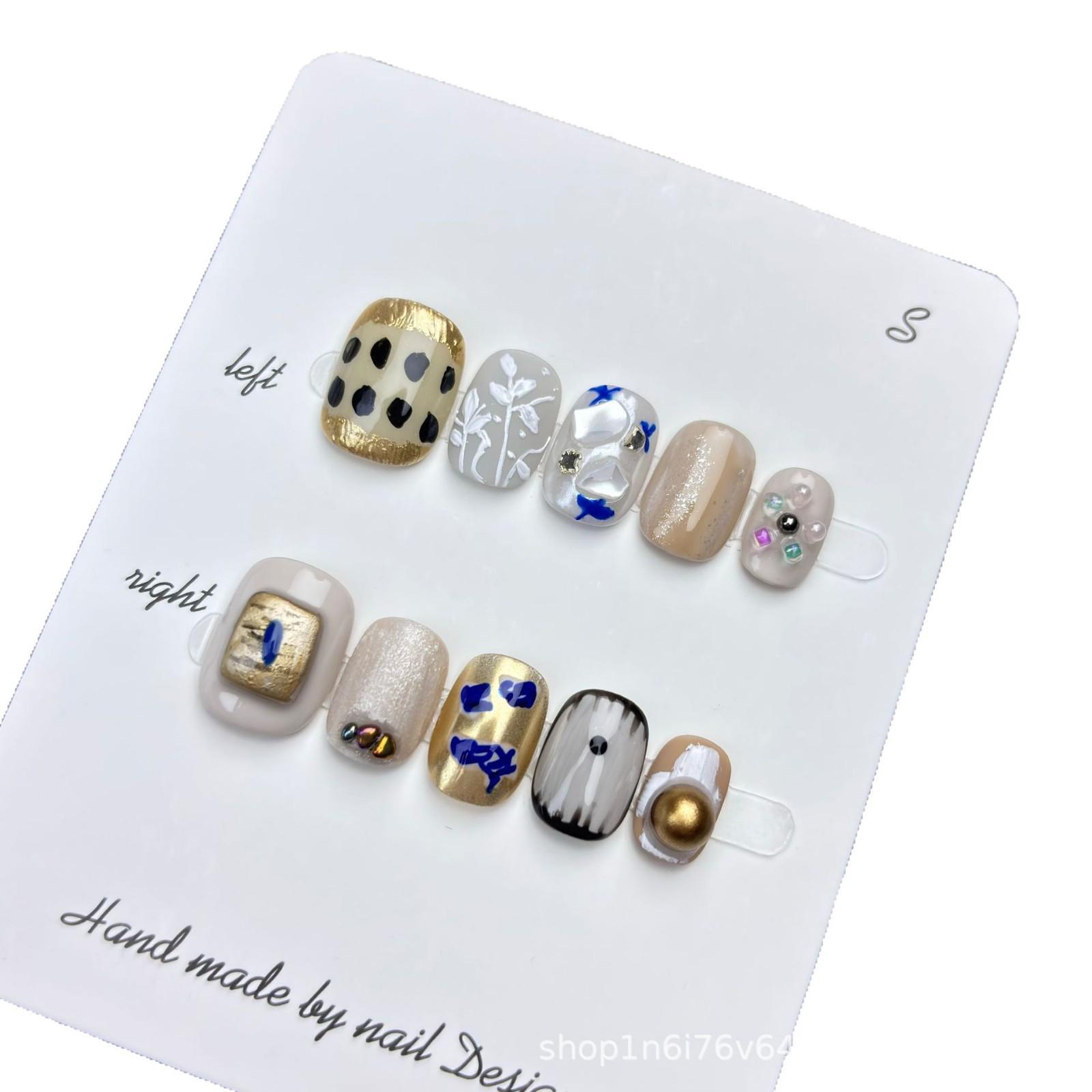 

Huazhi Time: Handmade Removable Luxury Ins-Style Wearable Fake Nails Extra Small