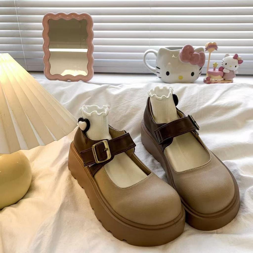 French Evening Breeze Single Shoes with Skirt Medium and High Heels Small Leather Shoes 2025 Spring and Autumn New Thick-soled Shallow Mouth Mary