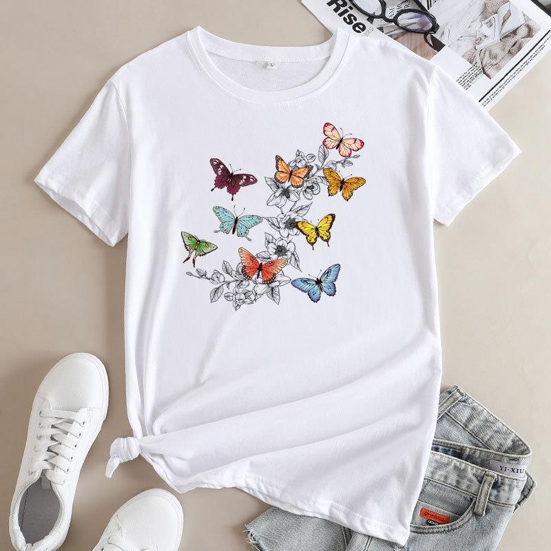 Women's Europe The United States Butterfly Print Love Short-sleeved T-shirt Blouse Harajuku  Graphic T Shirts