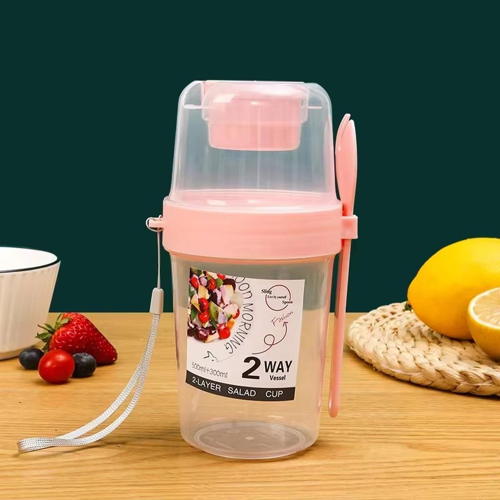 Portable Breakfast Salad Cup Mason Cup with Fork for Fruit Yogurt Vegetable