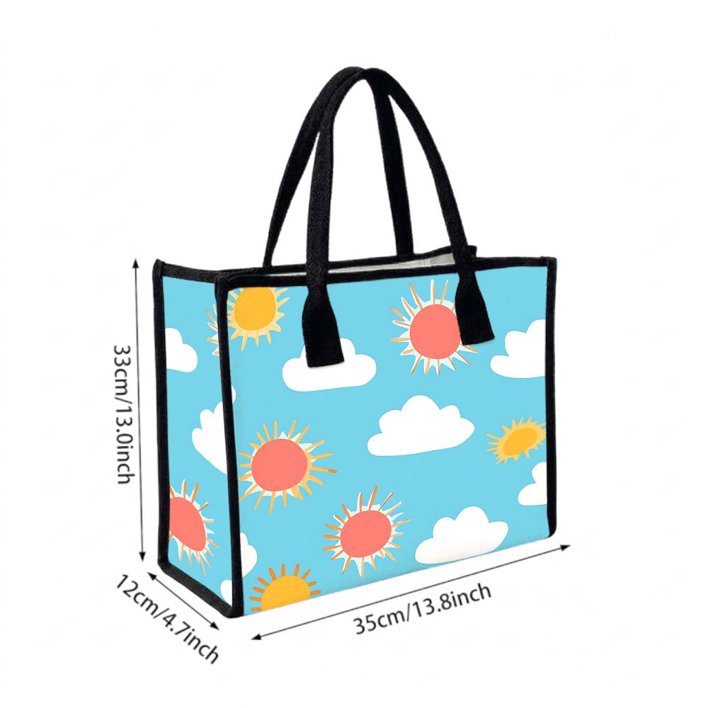 Cute Sun Cloud Pattern Tote Bag Portable Daily Use Shopping Handbag for Women Casual Outdoor Shoulder Bag