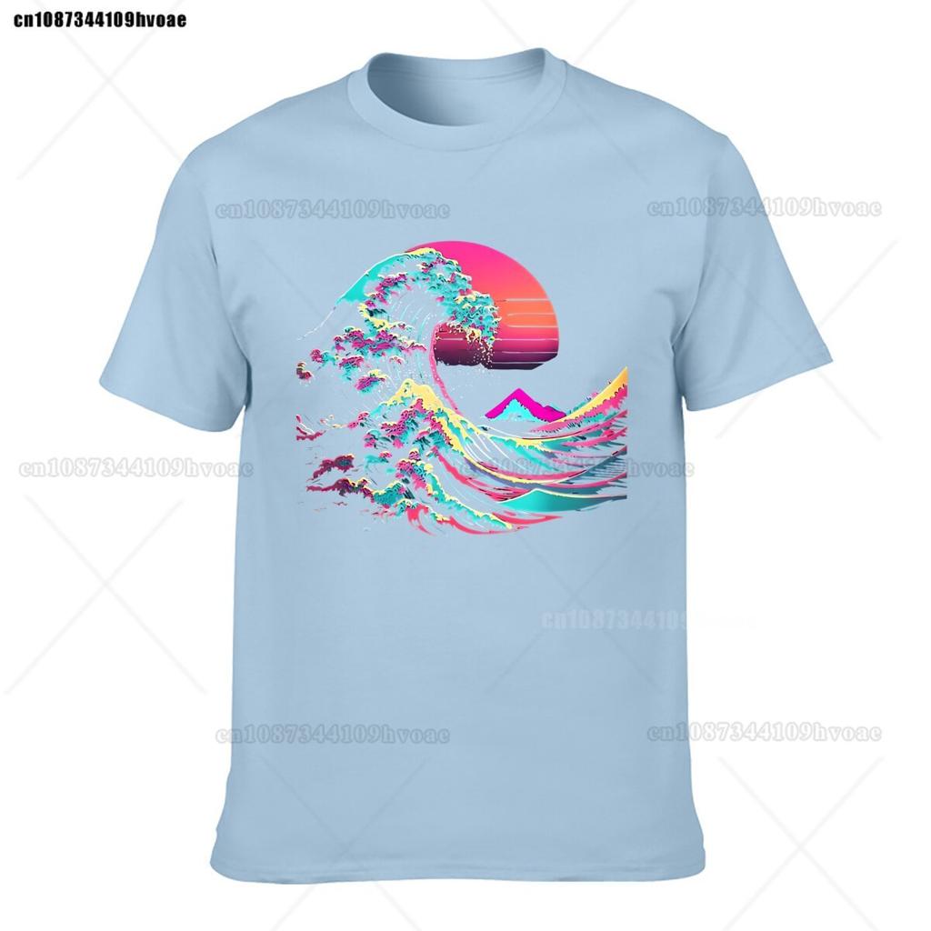 Ästhetisches Glitch Great Wave Retrowave Synthwave T-Shirt Kurzarm-T-Shirt Streetwear