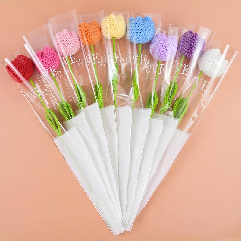 

Knitting Flower Rose Tulips Daisy Single Bouquet Simulation Flower Home Decoration Wedding Hand-Knitted Crochet Fake Floral Gift