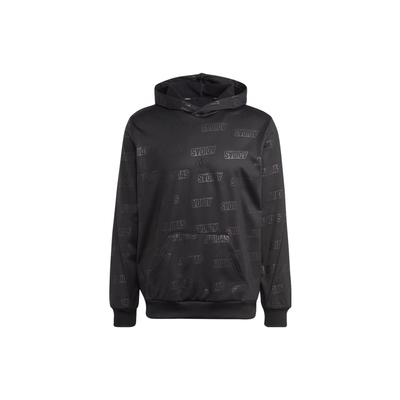Adidas Ανθρακί Φούτερ με Κουκούλα από Ανάγλυφο Polar Fleece με Εκτύπωση Λογότυπου Γράμματος Μακρυμάνικο Ανδρικό Φούτερ Μαύρο IJ6435