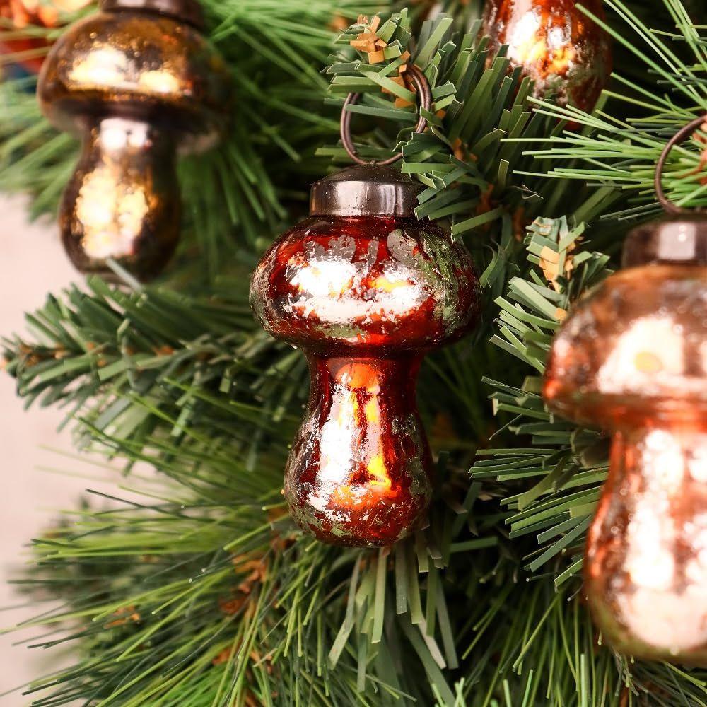 12 Multicolor Distress Mashrooom Large Christmas Ornaments Unique Glass Christmas Hanging for Tree, Halloween, New Year, Valentine Day