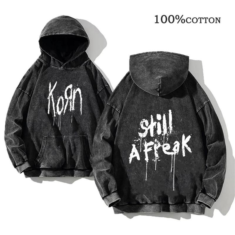Korn Rock Band World Tour pulóverek Vintage mosott férfi pulóverek Pamut Hip Hop utcai ruházat Kapucnis pulóver Laza Y2K felsők