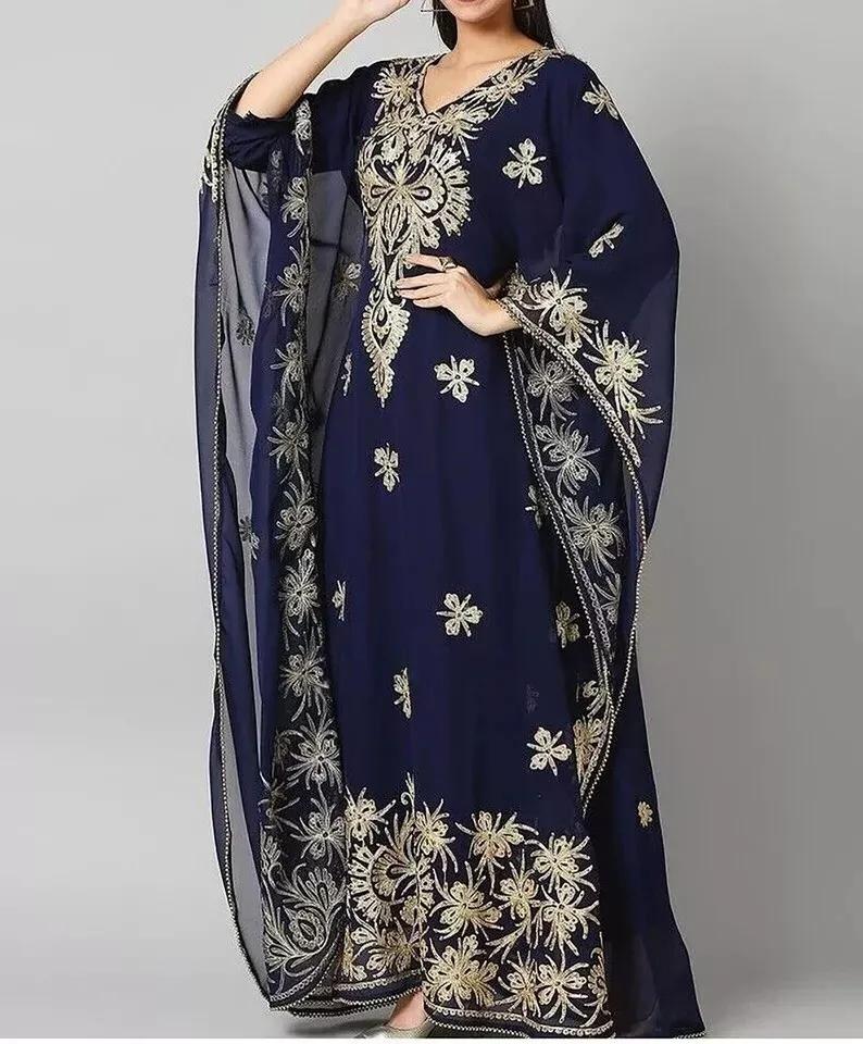 Moroccan Dubai Farasha Kaftan Gown Abaya Hand Work Dress Islamic Stylish Long