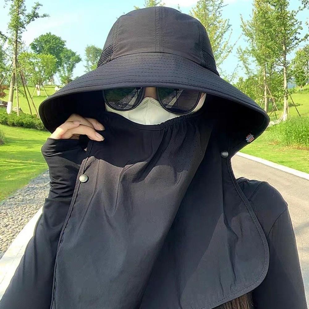 Breathable Face Covering Sun Hat Wide Brim Integrated Fishing Hat  Outdoor Activities