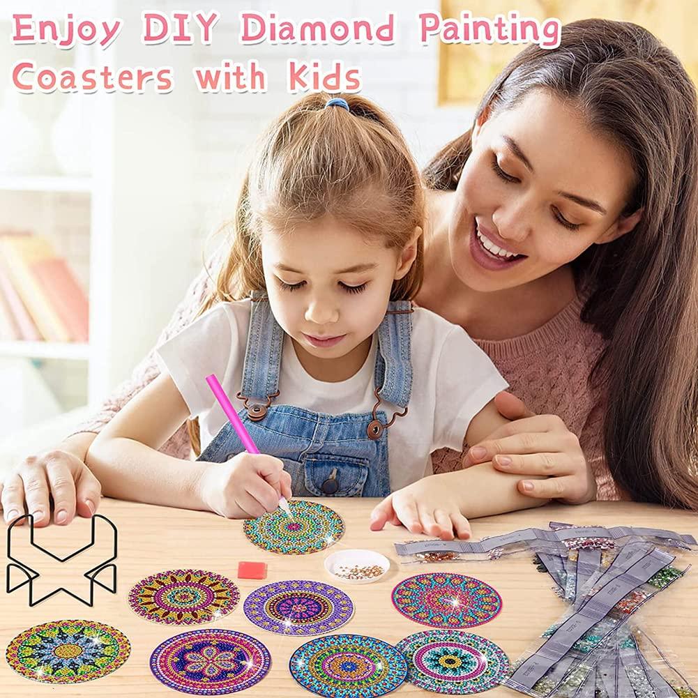 Limspace 8-Piece Diamond Painting Coaster Kit with Diamond Art Holder, DIY Mandala Diamond Painting Coaster Kit, Ocean Design, for Beginners, Adults,