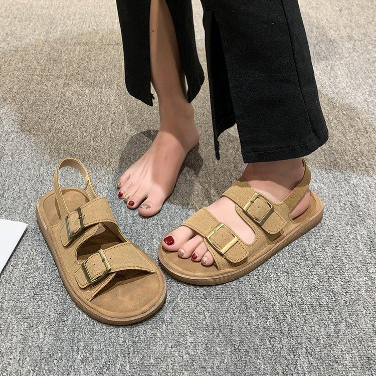 

[Youshilai] Flat-bottomed Boken sandals women s 2025 summer new casual non-slip one-word Roman beach shoes 35