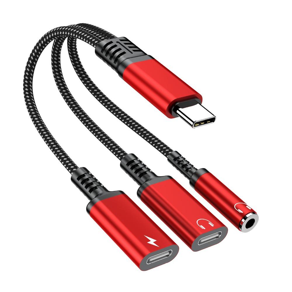 Dual Type-C Port Type-C Audio Adapter 3 In 1 Type-C Splitter Dongle  for Laptop Phone Tablet