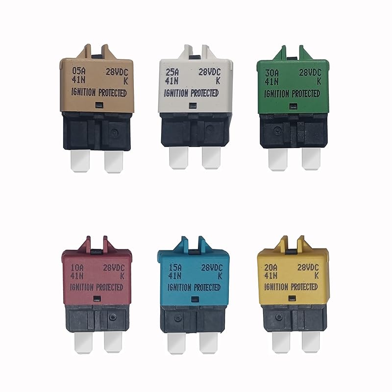 28V DC Manual Reset Fuse Mini Blade-Style Reset Circuit Breaker Fuse for Breaker Automotive Marine 8PCS Mixed (5A,6A,7.5A,10A,15A,20A,25A,30A)