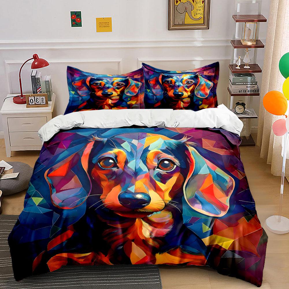 

Colorful dachshund geometric pattern. Bedding sets Duvet cover sets Duvet covers Pillowcases(1 * Duvet Cover 2 * Pillowcases without duvet insert) 135x200cm