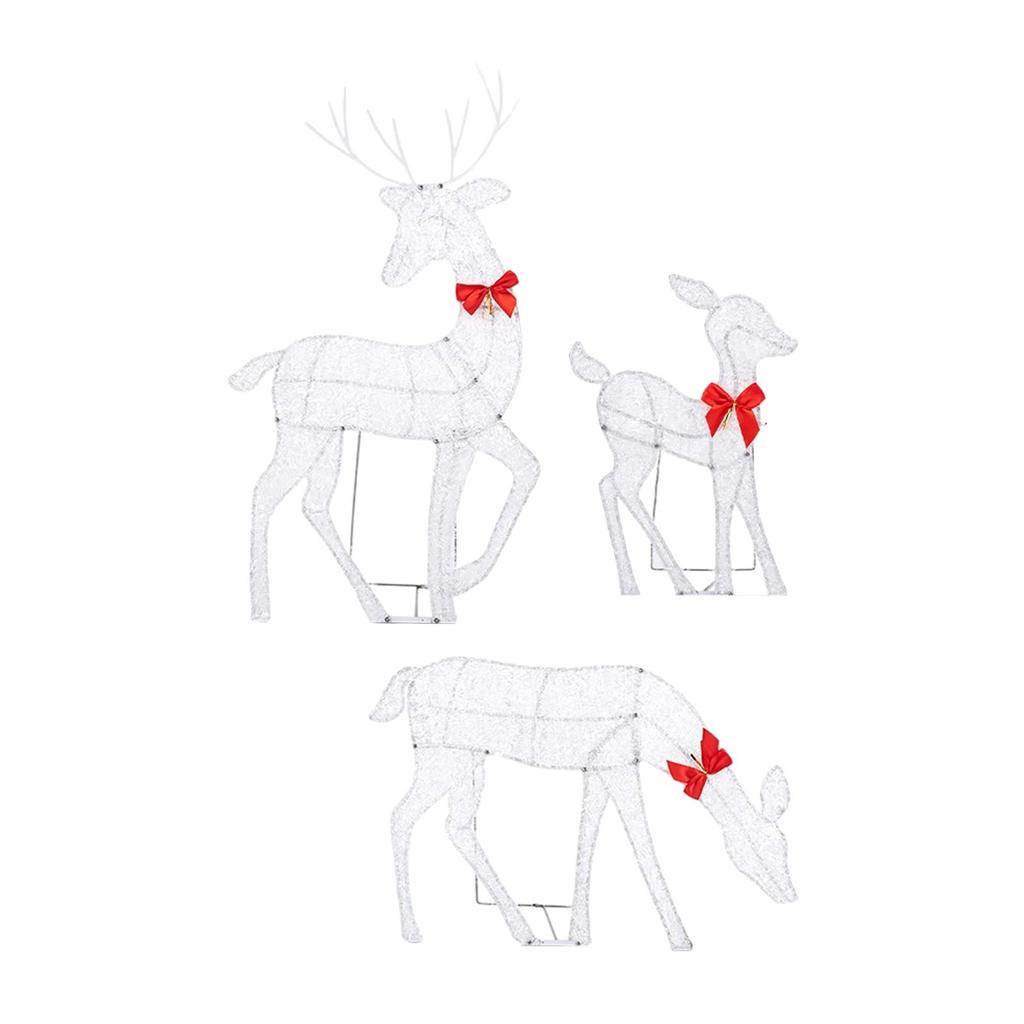 3 Piece Reindeer Family Lighted Christmas Decoration Glitter Yard Deer Set for