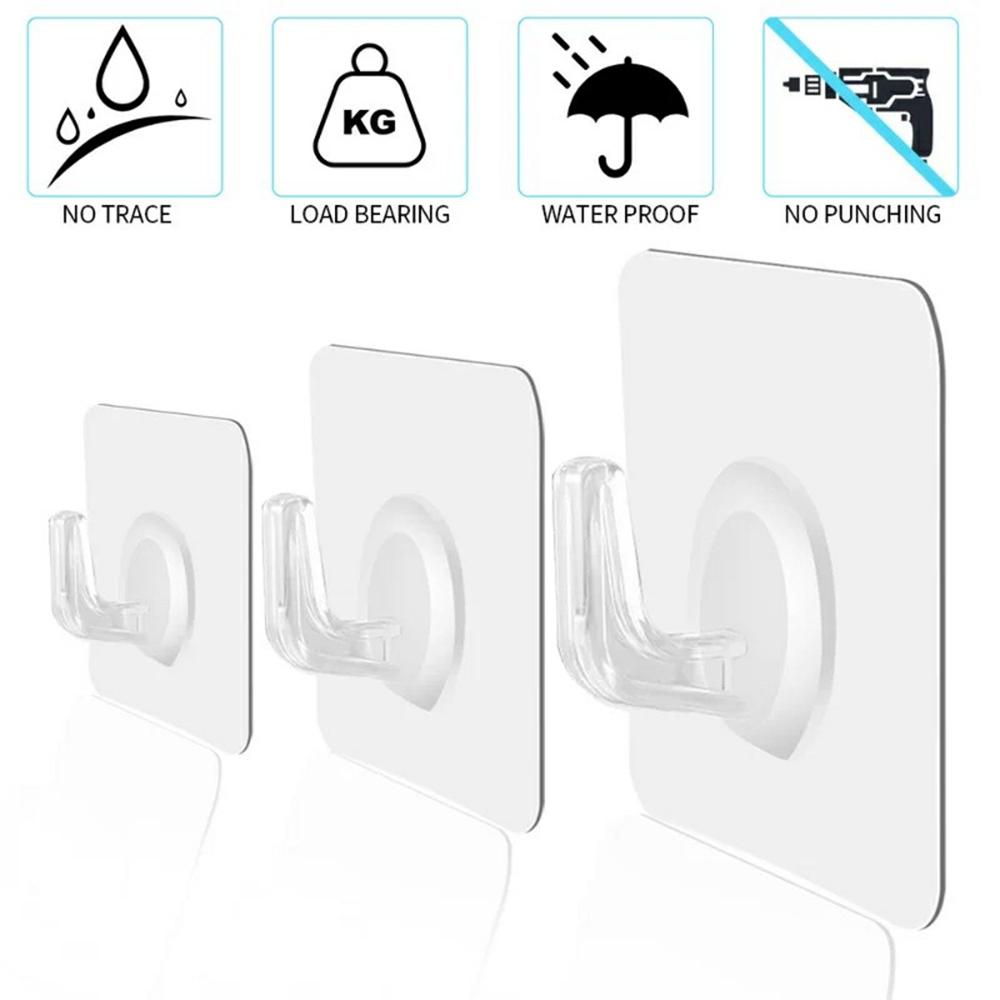 

10Pcs Adhesive Wall Door Mount Acrylic Hooks Kitchen Bathroom Towel Key Hanger Type A
