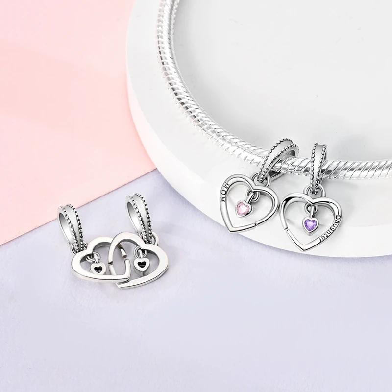 Charms Coppermother-Daughter Heart-Shaped Pendant Beads Fit Charms Plataoriginal Bracelet Beads Women Jewellery Making