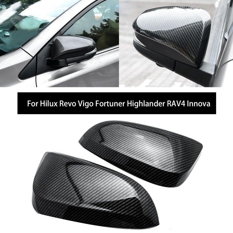 Carbon Fiber Side Rear View Mirror Cover Cap Decor Trim For Toyota Hilux Revo Vigo Fortuner Highlander RAV4 Innova-M53K