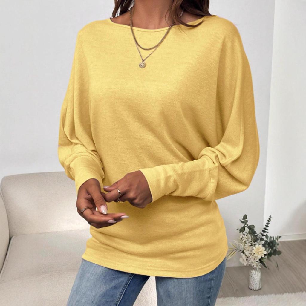 Autumn/Winter Women's Solid Color Off-Shoulder Long-Sleeve Casual T-Shirt