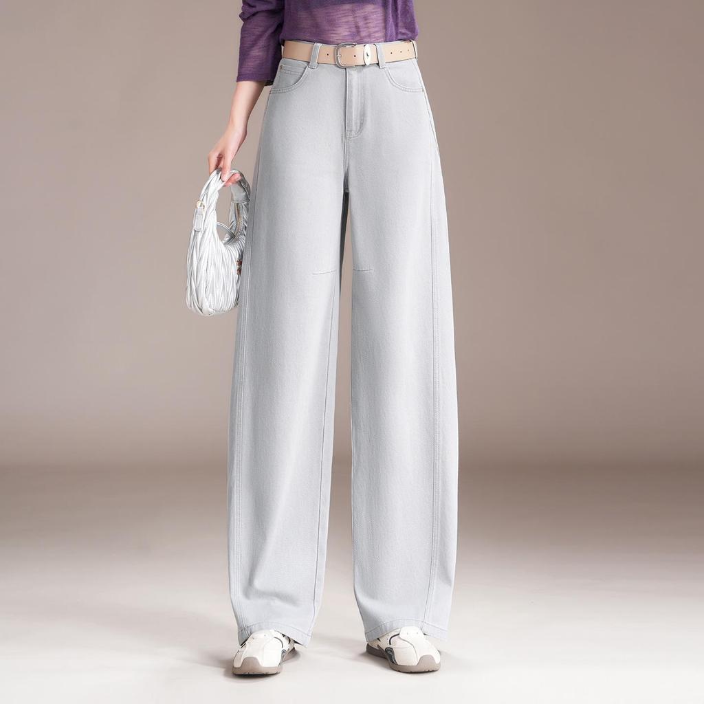 Women's High-Waisted Curved Leg Denim Jeans, Spring 2026 - Slimming, Loose Wide Leg, Floor-Length Trousers