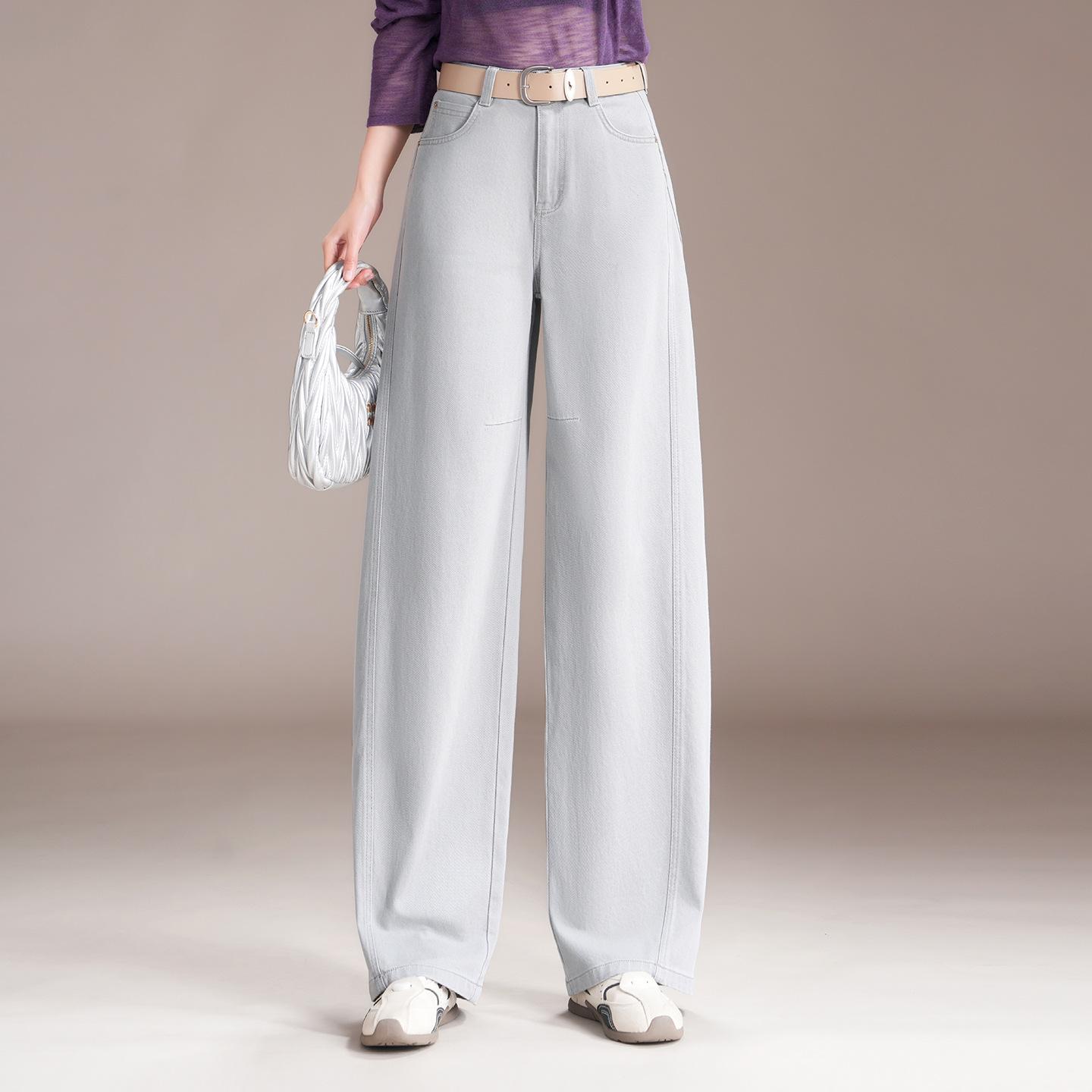 

Women s High-Waisted Curved Leg Denim Jeans, Spring 2026 - Slimming, Loose Wide Leg, Floor-Length Trousers 4XL