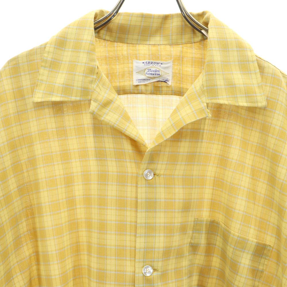 Arrow 60s Vintage Box Silhouette Check Pattern Long Sleeve Open Collar Shirt Men's Used