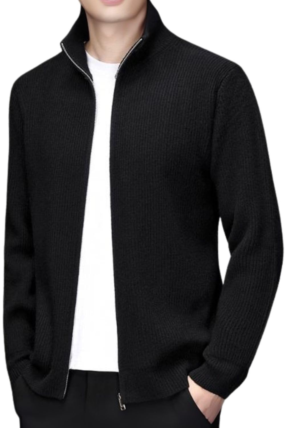 

Benke Comfortable and Warm Cardigan High Long Perfect for the Fall and Winter Size Men s Full-Zip Sweater, Neck, Sleeves, Office, (Black, 2XL)