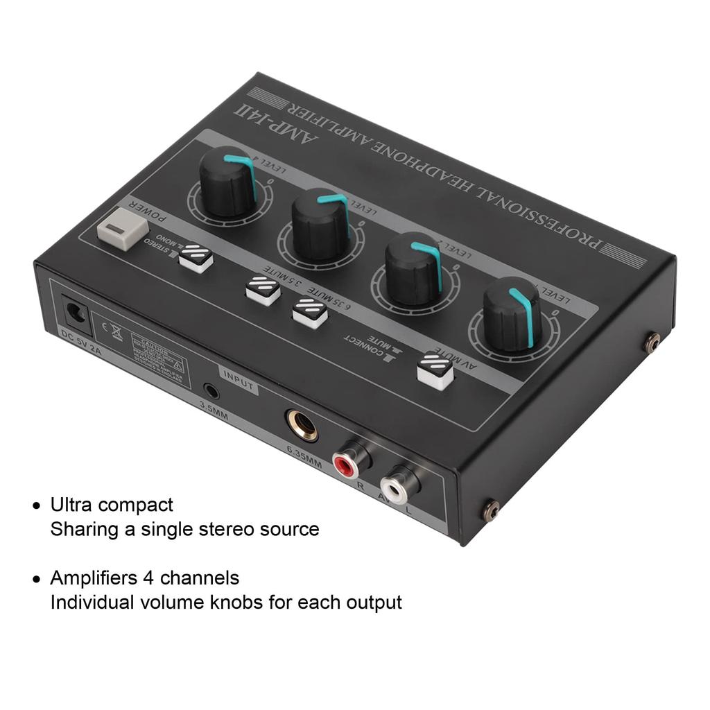 4-Channel Headphone Amplifier Performance, Four Independent Stereo High-Power Amplifiers, Compact Headphone Amplifier System (US Plug)