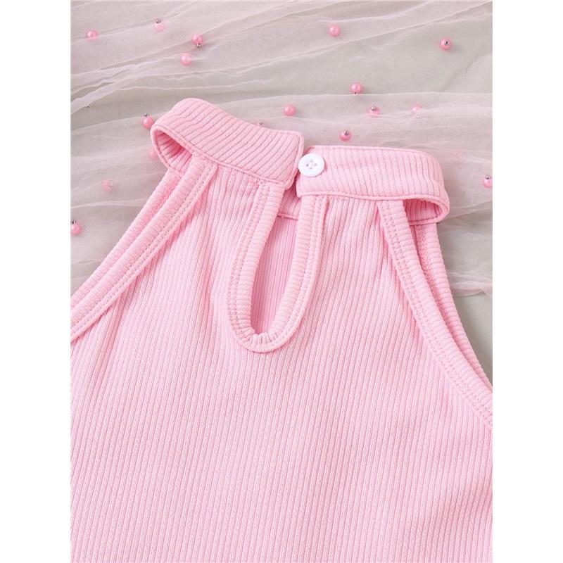 Children's Fashion Set: Summer Girls' Pink Floral Tank Top + Vintage-Style Jeans Two-Piece Set