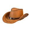 Wide Brim Fedora Hat Leather Belt Sun Hat Travel Western Cowboy Hat  Camping