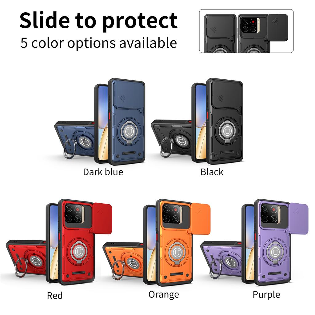 Anti-slip Armor Shockproof Case For ZTE Blade A56 Slide Camera Lens Protection Rotating Ring Stand TPU Frame Plastic Phone Cover