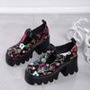 Spring and Autumn New Fashion Retro Printed Small Leather Shoes Women's Comfortable Versatile Thick Sole Thick Heels Shoes Mujer