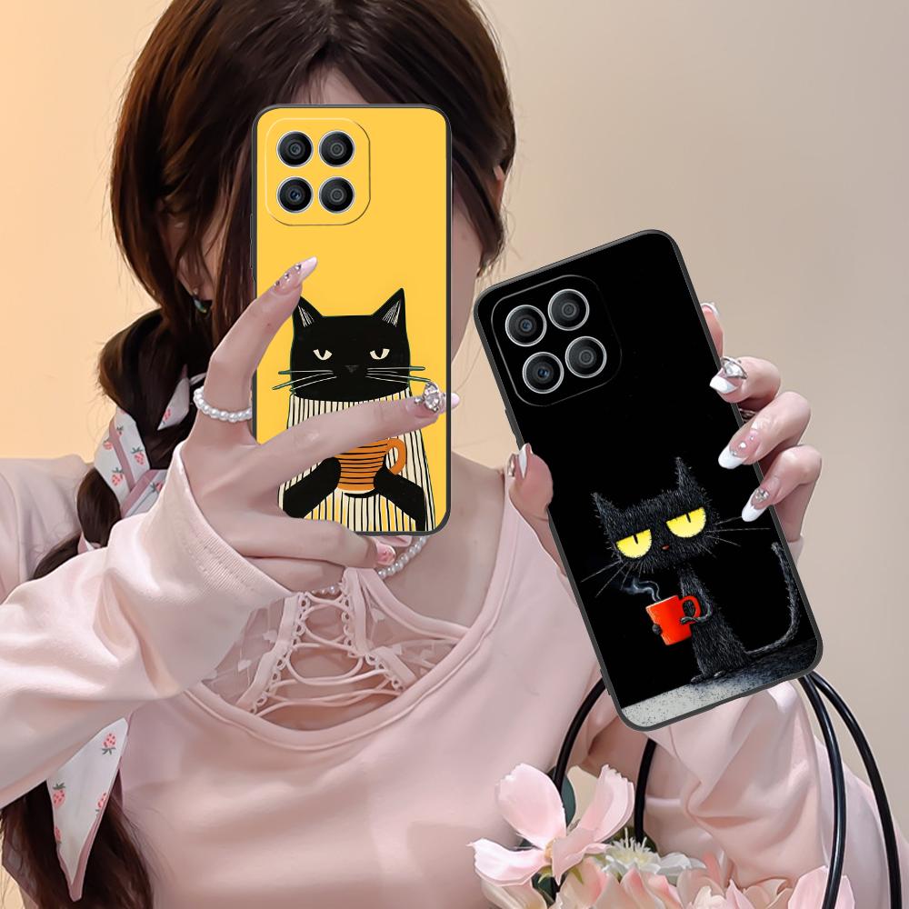 Cute Coffee Cat Matte TPU Mobile Phone Case for Honor 90 80 70 60 50 30 20 10 9 8 7 Pro S SE Lite 5G Colorful Printing Cover