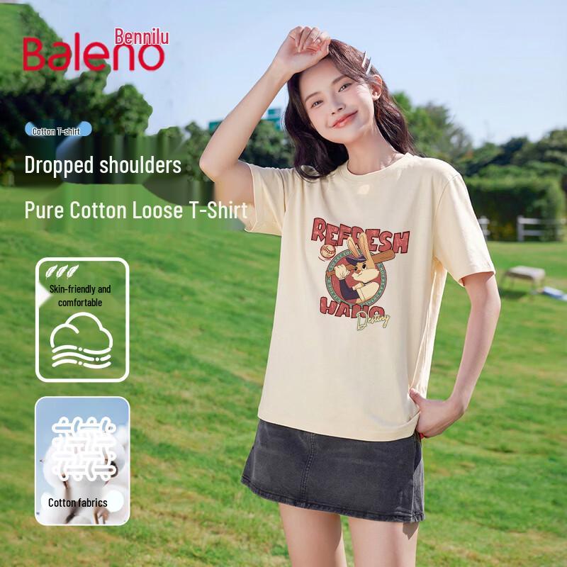 Женская футболка Baleno, 100% хлопок, свободный крой, принт с кроликом в стиле бейсбола, короткий рукав 5XL