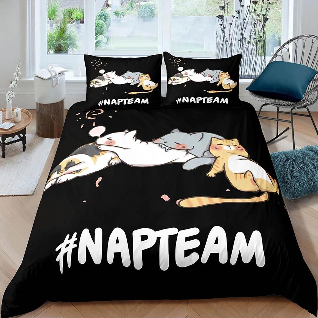Cute Cat Animal 3D Printed Quilt Cover 100% Polyester Bedding Set Quilt Cover Pillowcase 2/3-Piece Set Kids Gift