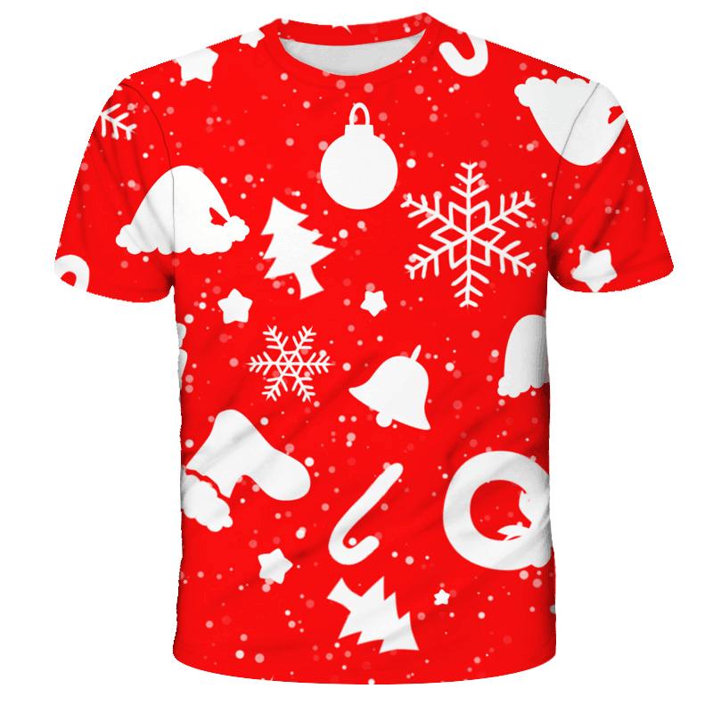 Boys' Merry Christmas Short Sleeve Summer Kids' Cartoon Santa Claus Elk Print T-shirt Casual Tshirt Loose Clothes Children Top