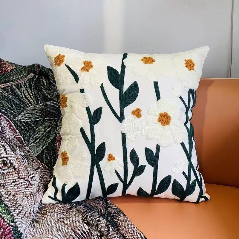 45X45Cm Cute Throw Embroided Pillow Cover Light Luxury Nordic Flower Sofa Cushion Waist Cover Home Decorative Pillowcase