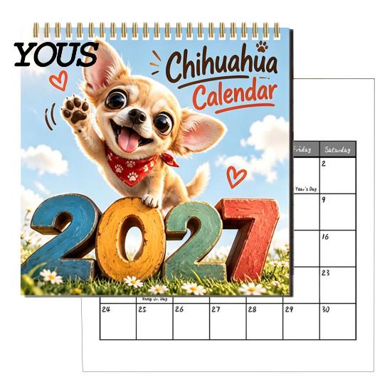 Healing Pet Imagery 2027 Chihuahua Wall Calendar, Cartoon Dog Hanging Calendar for Home Study Planning Office, Cute Puppy 12 Monthly Planner Lovers