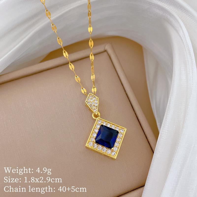 Mikro-Inlay Halskette Ohrringe Set Leichter Luxus Rhombus Anhänger Persönlichkeit Temperament Bankett Ohrringe Halskette Kombination