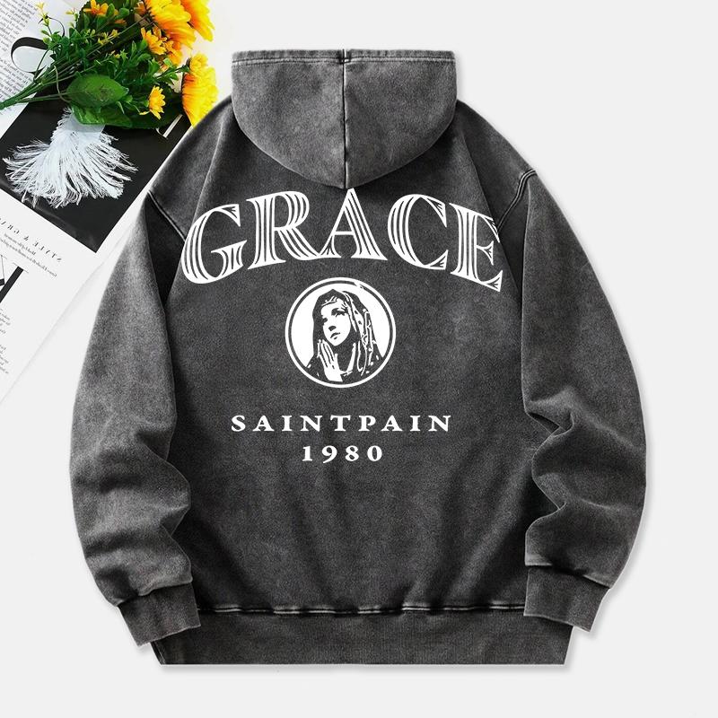 

Худи с принтом Saint Pain 1980 для женщин, из хлопка, с эффектом потертости, оверсайз, с карманом и капюшоном, женская одежда M