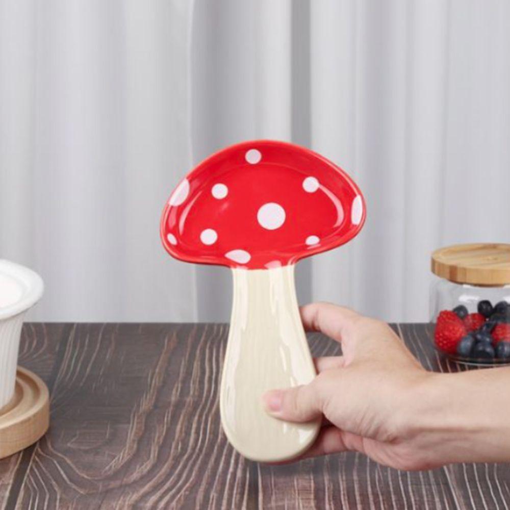 Snack Bowl Cartoon Ceramic Mushroom Spoon Rest Non-slip Bottom Glazed Ladle Holder Heat Resistant Fruits Plate Serving Spoon