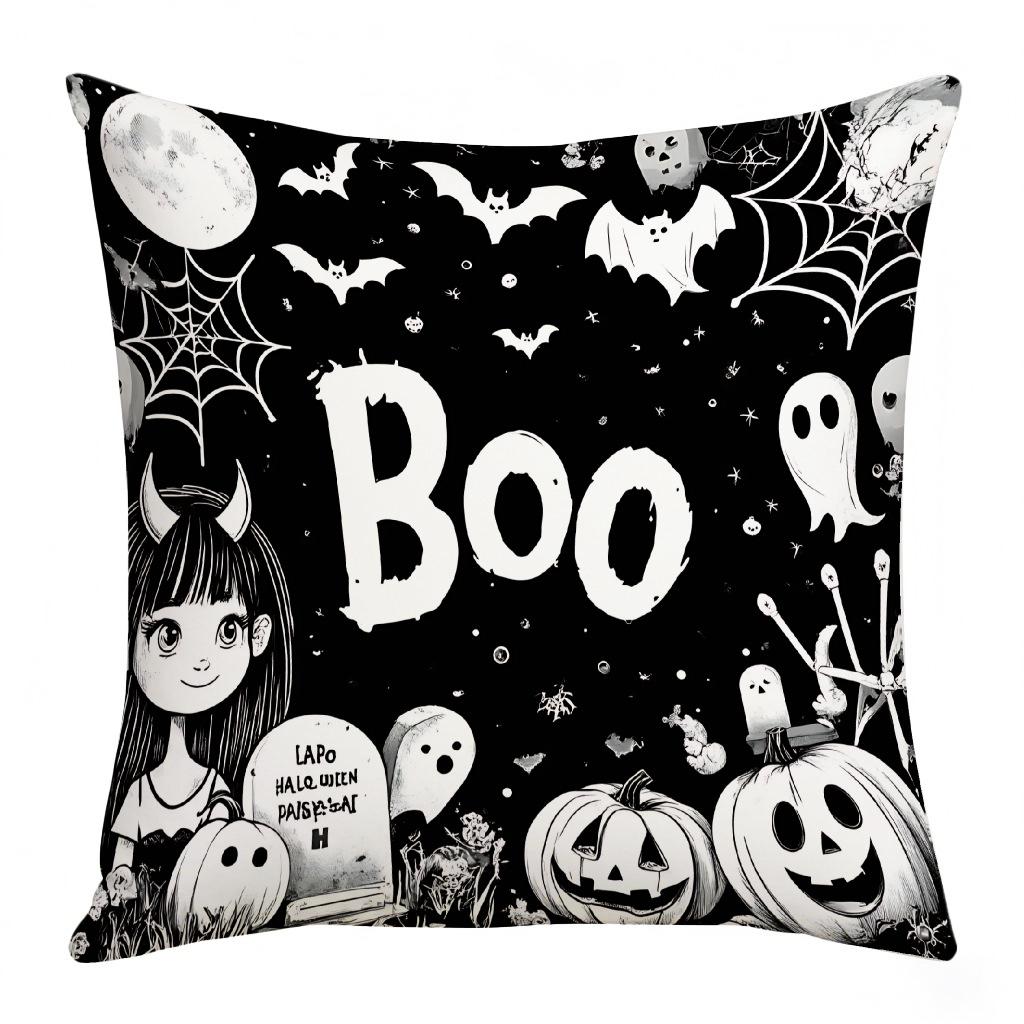 1pcs Classic Halloween Ghost Print Pillow Cover Scary Pumpkin Bat Pattern Decorative Cushion Case for Home Sofa Decoration