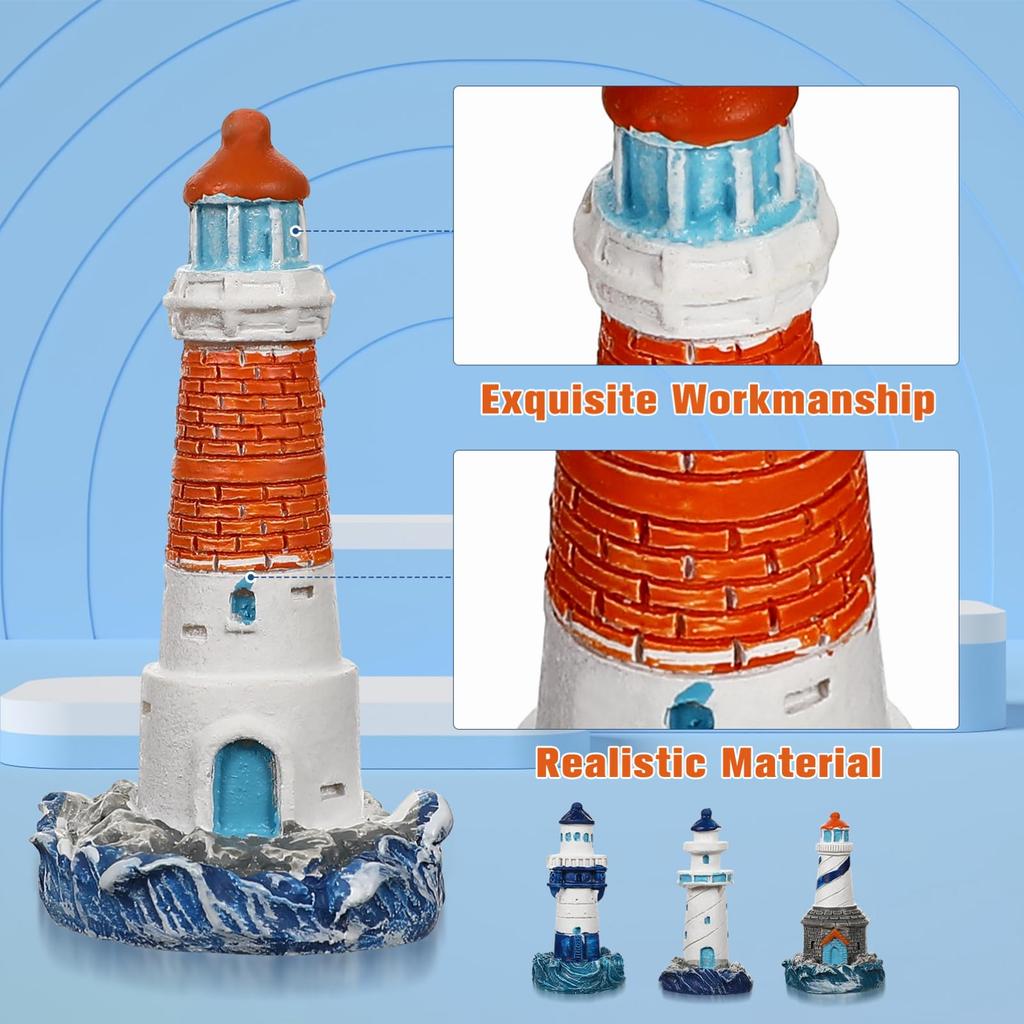 BESPORTBLE Mini Lighthouse Decoration Resin Mediterranean Lighthouse Figurine, Nautical Theme Decor Miniature for Landscaping