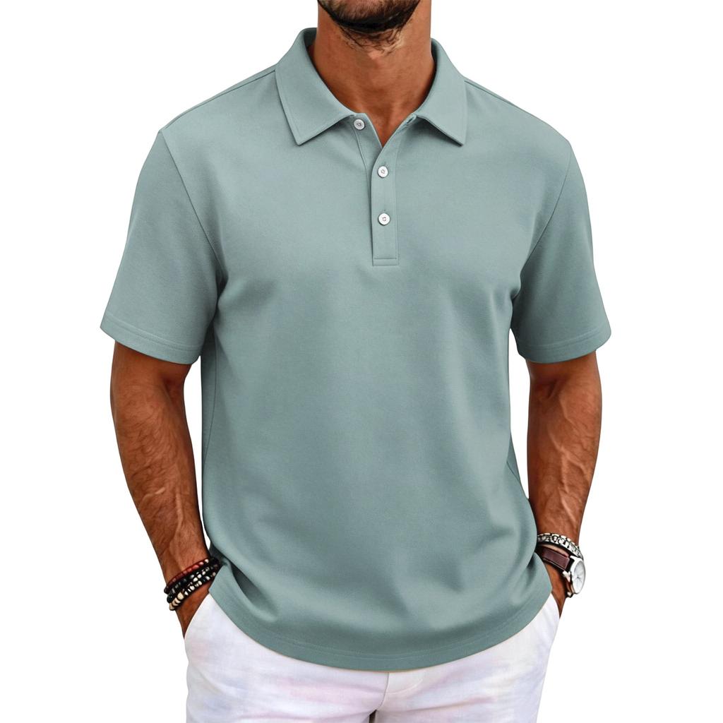 Polo tinta unita classica vestibilità slim manica corta top con colletto casual da lavoro abbottonatura tessuto confortevole per uomo e donna