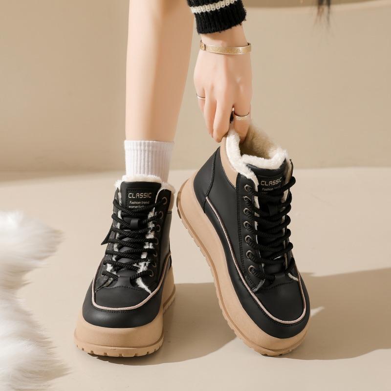 Fleece high-top Martin boots for women, winter new student warm casual platform cotton shoes