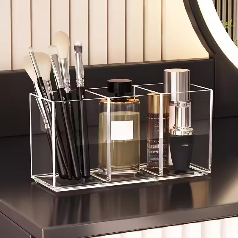 1/2/3 Compartments Makeup Brush Storage Box, Transparent Acrylic, Lipstick,Eyebrow Pencil, Desktop Mirror Cabinet Makeup Storage